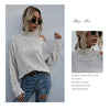 Ladies Loose Off Shoulder Ripped Long-Sleeved Turtleneck Autumn Knitted Sweater, Size:S(Beige)