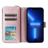 For iPhone 13 Pro Max Nine-card Slots Zipper Wallet Bag Leather Phone Case(Rose Gold)