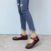 Flower Round Toe Soft Bottom Vintage Leather Flat Shoes, Szie:36(Purple)