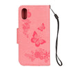 For iPhone X / XS Pressed Flowers Butterfly Pattern Horizontal Flip Leather Case with Holder & Card Slots & Wallet & Lanyard(Pink)