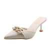 Baotou High-heeled Muller Slippers Women Outerwear Summer Stiletto Sandals, Size: 35(Beige)