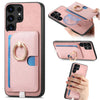 For Samsung Galaxy S23 Ultra 5G Retro Cross Leather Ring Side Insert Card Bag MagSafe Phone Case(Pink)
