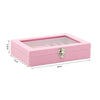 Home Glass Lid Flannel Storage Jewelry Box With Lid(9 Grids Pink)