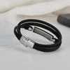 OPK PH1591 Simple Stainless Steel Glossy Multi-Layer Braided Leather Bracelet