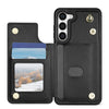 For Samsung Galaxy S23+ 5G Rhombic Dual Buckle Card Slots Phone Case with Lanyard(Black)