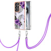 For Samsung Galaxy S25 Ultra 5G Electroplating Pattern IMD TPU Shockproof Case with Neck Lanyard(Purple Flower)