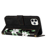 For iPhone 12 / 12 Pro Floral Pattern Leather Phone Case with Lanyard(Black)