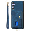 For Samsung Galaxy S25 5G Retro Card Wallet Fold Leather Phone Case with Strap(Blue)