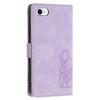 For iPhone SE 2024 Tulips Embossed Leather Phone Case with Lanyard(Purple)