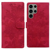 For Samsung Galaxy S23 Ultra 5G Lace Floral Embossed Magnetic Buckle PU Phone Case With Wrist Strap(Red)