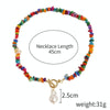 Boho Colorful Broken Natural Stone Necklace, Model: N2105-9 Color Stone Pearl Pendant