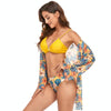 Bikini + Mesh Shawl + Split Swimsuit Women Swimsuit With Chest Pad, Size: S(Yellow)