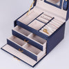 PU Leather Three-Layer Jewelry Box Necklace Storage Display Packaging Box With Handle( Dark Blue)