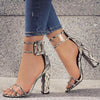 Thick Heeled Serpentine High Heel Sandals, Color:36(Snake Grain)