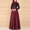 Lace Stitching Retro Large Swing Dress Ethnic Style Long-Sleeved Slim Dress, Size:XXL(Dark Green)
