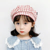 MZ9676 Girls Plaid Beret Spring And Autumn Children Hat, Size: 48-50cm(Red)