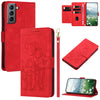 For Samsung Galaxy S21+ 5G Tulips Embossed Leather Phone Case with Lanyard(Red)