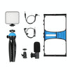 PULUZ 4 in 1 Vlogging Live Broadcast LED Selfie Fill Light Smartphone Video Rig Kits with Microphone + Tripod Mount + Cold Shoe Tripod Head for iPhone, Galaxy, Huawei, Xiaomi, HTC, LG, Google, and Other Smartphones (Blue)