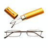 Reading Glasses Metal Spring Foot Portable Presbyopic Glasses with Tube Case +3.50D(Yellow)