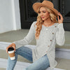 Autumn And Winter Round Neck Button Split Loose Long-Sleeved T-Shirt Top, Size: XL(Light Grey)