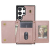 For Samsung Galaxy S24 Ultra 5G Three Fold Card Bag Phone Case with Long Lanyard(Rose Gold)
