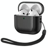 For AirPods 4 ANC Electroplating Leather Texture Wireless Earbuds Box Protective Case(Black)