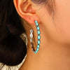 Geometric Large Circle Set Turquoise Earrings Retro C-shaped Hoop Earrings(White)