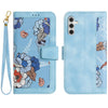 For Samsung Galaxy A25 5G Floral Pattern Leather Phone Case with Lanyard(Light Blue)