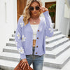 Autumn and Winter Female Knitted Cardigan College Style Sweater Jacket, Size: XL(Light Purple)
