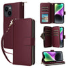 For iPhone 14 / 13 Nine-card Slots Zipper Wallet Bag Leather Phone Case(Wine Red)