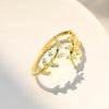 Willow Leaf Opening Sterling Silver Simple Zirconia Tree Branch Ring Bracelet(Golden)