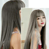 Female Black Long Straight Wig With Air Bangs(Cold Brown (Solid Color) 58CM)