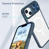 For iPhone 14 Plus Clear Acrylic + PC + TPU MagSafe Lens Sliding Cover Full Coverage Phone Case(Navy Blue)