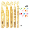 5 PCS/Set+10 Pins Transparent Bold Crystal Crochet Knitting Tool Set