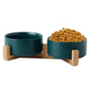 Elevated Ceramic Double Pet Bowl, Green, 15.5cm, 850ml, Cat/Small Dog