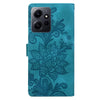 For Redmi Note 12 4G Global Lace Floral Embossed Magnetic Buckle PU Phone Case With Wrist Strap(Green)