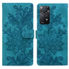 For Redmi Note 11 Pro 5G Lace Floral Embossed Magnetic Buckle PU Phone Case With Wrist Strap(Green)