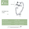 S925 Sterling Silver Cute Cat Women Open Ring (Black)
