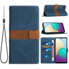 For Samsung Galaxy A02 / M02 Grid Stitching Leather Phone Case with Lanyard(Blue)
