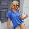 Ladies Summer Hooded Button Loose Short Sleeve T-Shirt Blouse, Size: L(Blue)