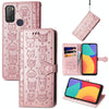 For Alcatel 1S 2021 Lovely Cat and Dog Embossing Pattern Horizontal Flip Leather Case , with Holder & Card Slots & Wallet & Cartoon Clasp & Lanyard(Rose Gold)
