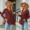 Autumn Winter V-Neck Loose Long Sleeve Hooded Sweatshirt Women Outerwear, Size: XL(Burgundy)