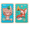 QBT01 Children Double-Sided Wooden Puzzle Bar Puzzle Toy(Bear + Fox)