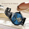 JIN SHI DUN 8812 Women Simple Hollowed Waterproof Automatic Mechanical Watch(Black Steel Strip Blue)