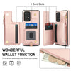 For Samsung Galaxy A52 5G Double Flap Zipper RFID Leather Phone Case with Short Lanyard(Rose Gold)