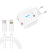 PD03 20W PD3.0 + QC3.0 USB Charger with Type-C to 8 Pin Data Cable, EU Plug(White)