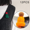 12PCS Cute Mini Knitted Hairball Hat Brooch Sweater Pins Badge(Orange)