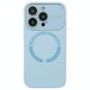 For iPhone 14 Pro Max Large Window Acrylic Glass Lens MagSafe Silicone Phone Case(Far Peak Blue)