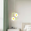 Children Room Bedside Warm Sunflower Chandelier, Color: Square Green White Light
