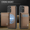 For Samsung Galaxy A13 5G JEEHOOD J06 British Style RFID MagSafe Card Bag PU Phone Case(Brown)